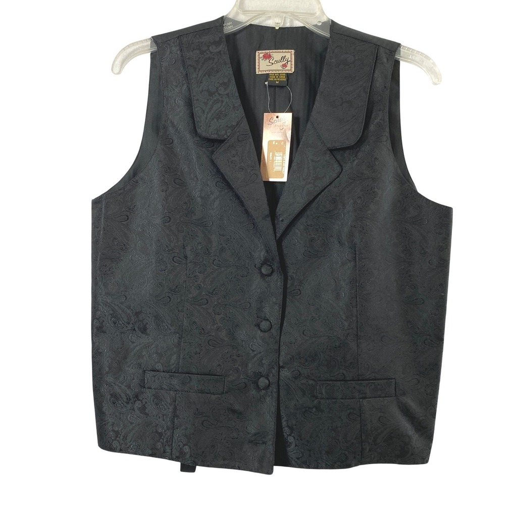 Scully Women Medium Black Paisley Vest Tuxedo Style Button Up Formal Party Event